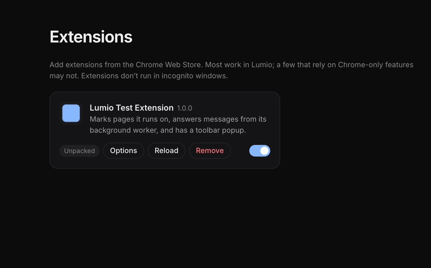 The Extensions page