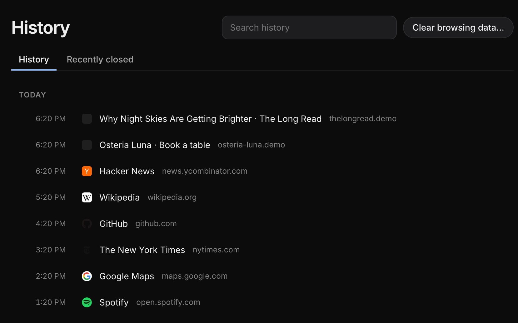 The History page